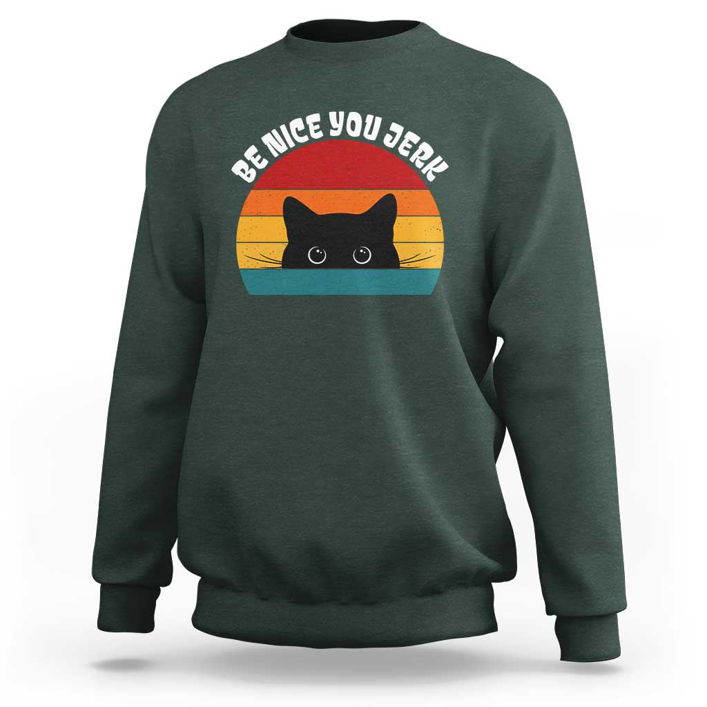 Be Nice You Jerk Sweatshirt Funny Cat Sarcastic Quote