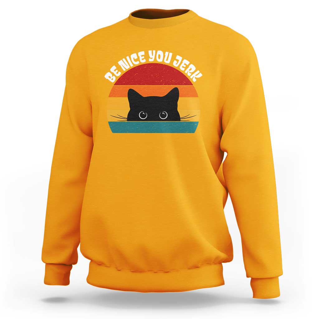 Be Nice You Jerk Sweatshirt Funny Cat Sarcastic Quote
