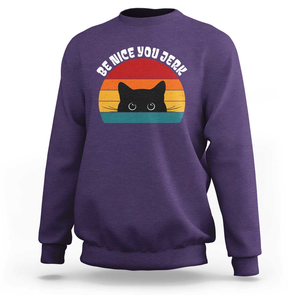 Be Nice You Jerk Sweatshirt Funny Cat Sarcastic Quote