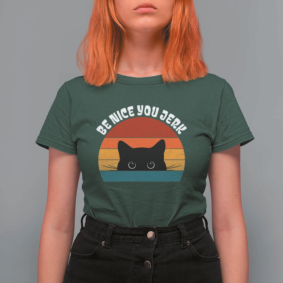 Be Nice You Jerk T Shirt For Women Funny Cat Sarcastic Quote