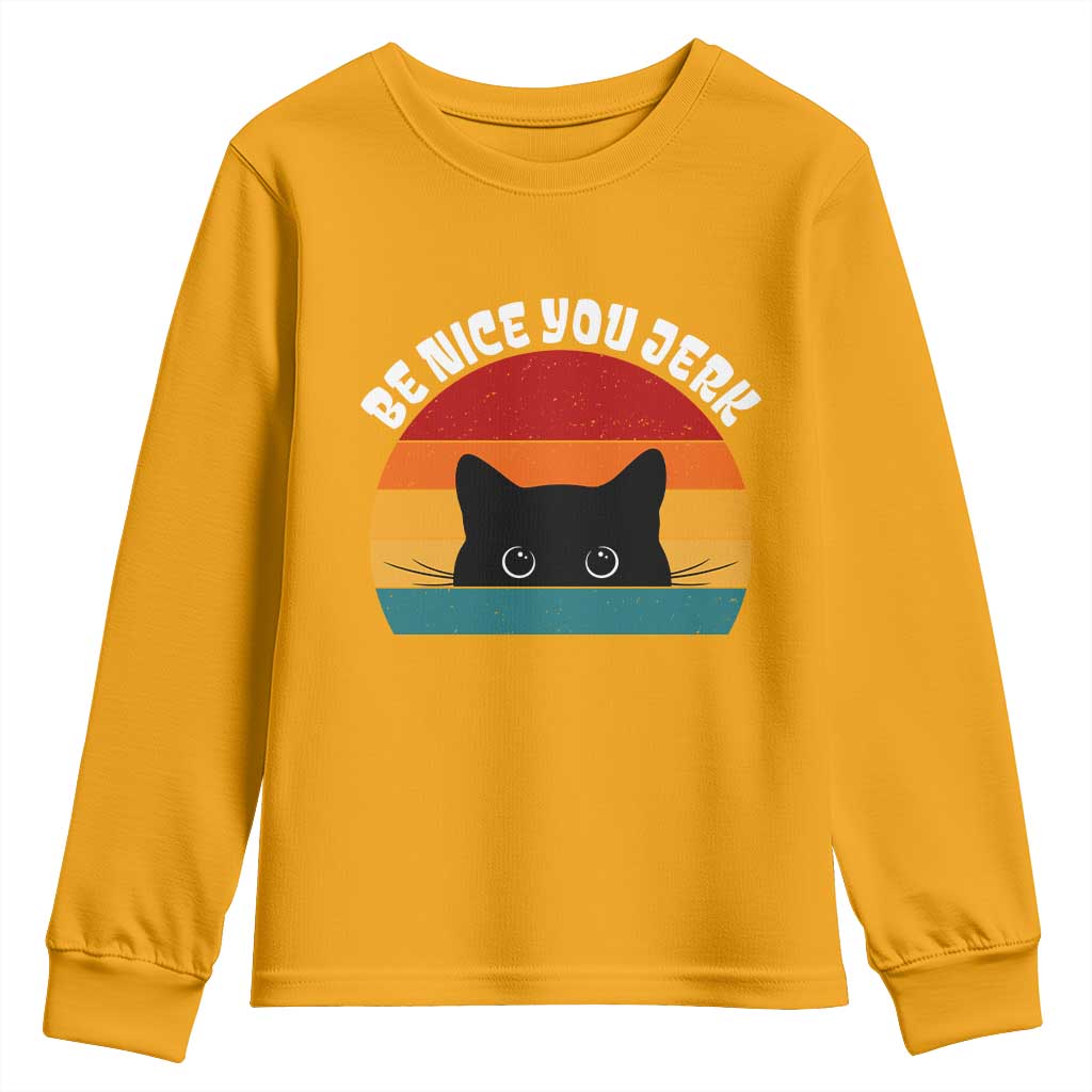 Be Nice You Jerk Youth Sweatshirt Funny Cat Sarcastic Quote
