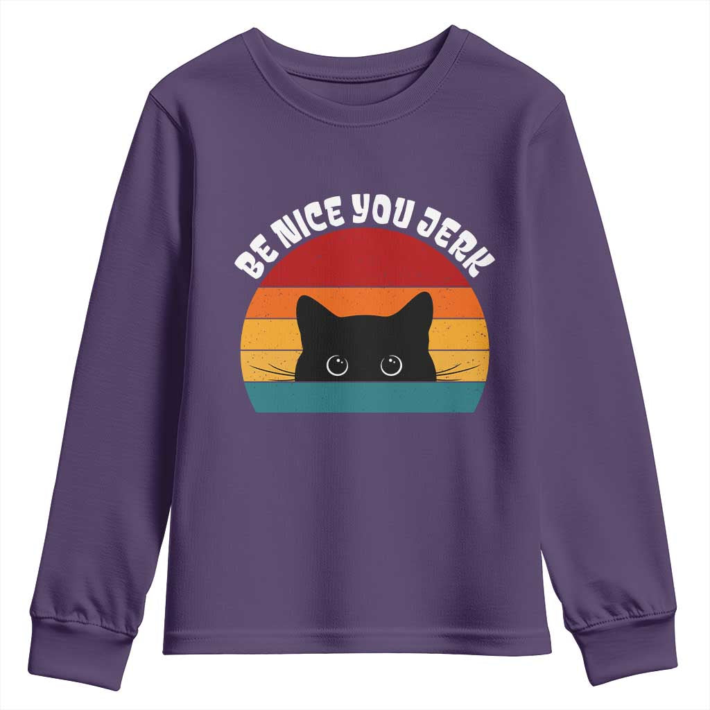 Be Nice You Jerk Youth Sweatshirt Funny Cat Sarcastic Quote