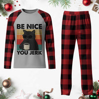 Be Nice You Jerk Plaid Pajama Set Funny Black Cat Sarcastic Quote
