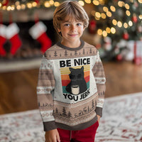 Be Nice You Jerk Ugly Christmas Sweater Funny Black Cat Sarcastic Quote