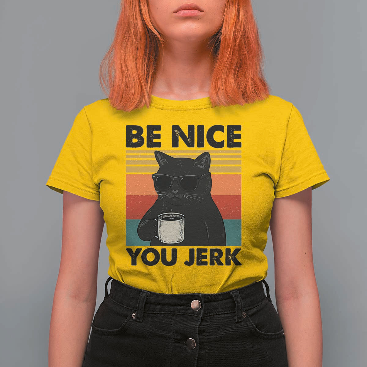 Be Nice You Jerk T Shirt For Women Funny Black Cat Sarcastic Quote