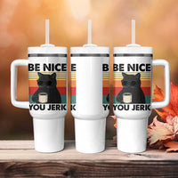 Be Nice You Jerk Tumbler With Handle Funny Black Cat Sarcastic Quote