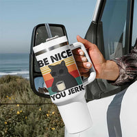 Be Nice You Jerk Tumbler With Handle Funny Black Cat Sarcastic Quote