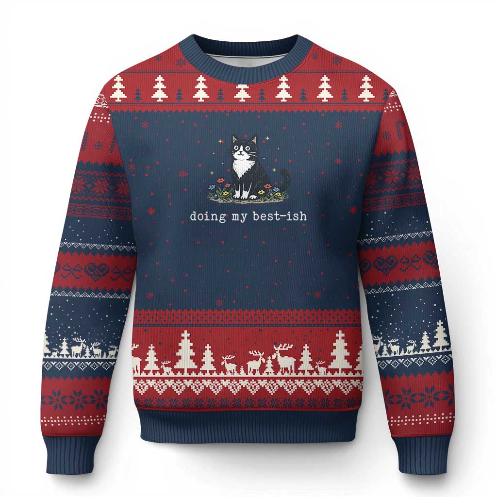 Doing My Best-ish Ugly Christmas Sweater Funny Cat Sarcastic Joke