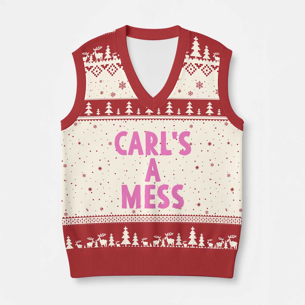 Carl's a Mess V-Neck Knit Sweater Vest Viral Reality TV Quote Meme