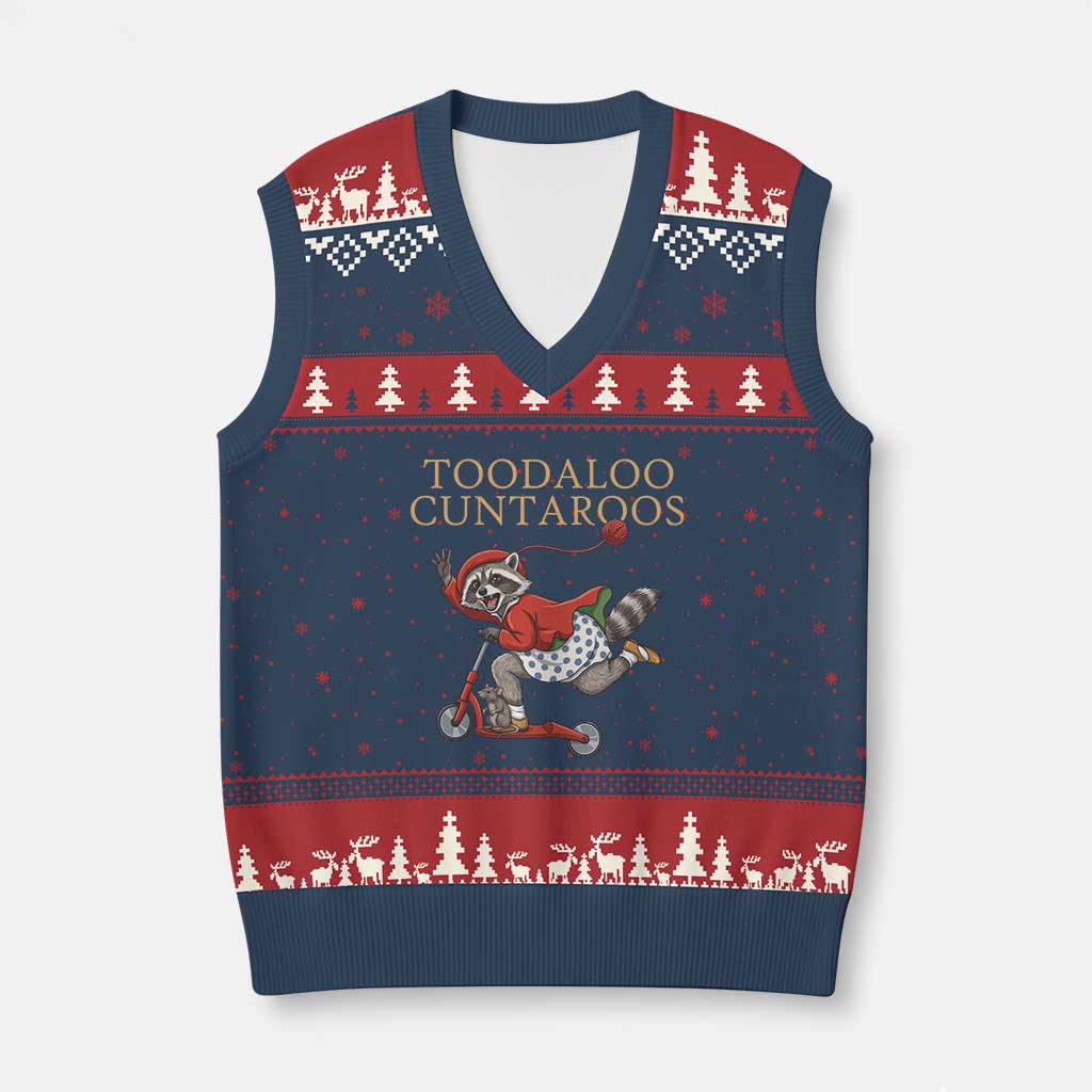 Toodaloo Cuntaroos V-Neck Knit Sweater Vest Funny Sarcastic Raccoon Inappropriate Meme