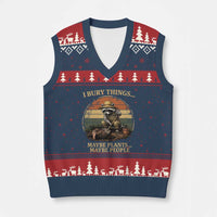 I Bury Things Maybe Plants Maybe People V-Neck Knit Sweater Vest Funny Gardening Raccoon Meme