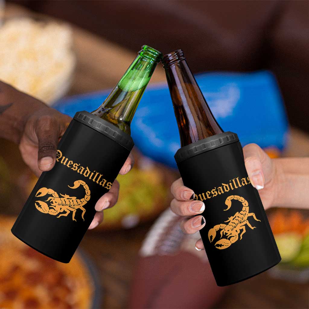 Quesadillas Scorpion 4 in 1 Can Cooler Tumbler Burnt Orange Southwestern