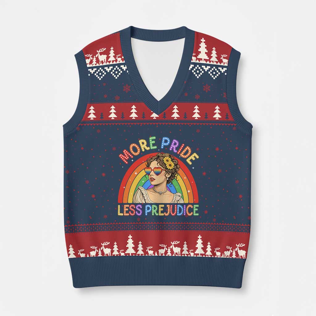 More Pride Less Prejudice V-Neck Knit Sweater Vest Pride Month LGBTQ Gay Lesbian