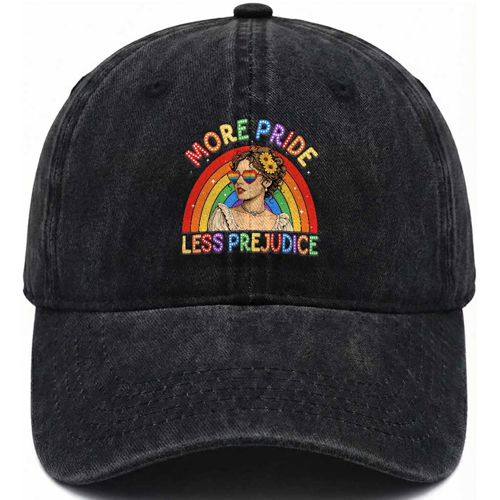 More Pride Less Prejudice Washed Cotton Baseball Cap Pride Month LGBTQ Gay Lesbian