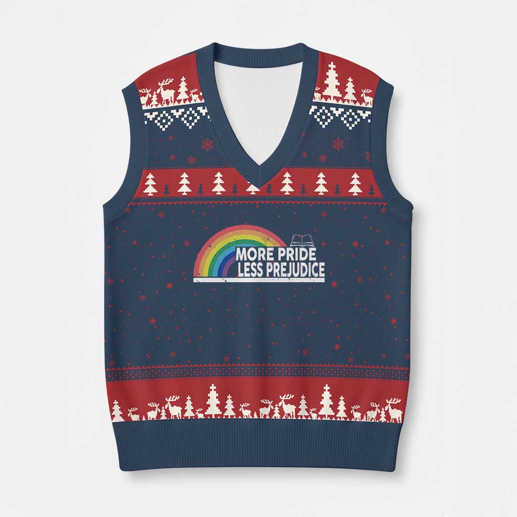 More Pride Less Prejudice V-Neck Knit Sweater Vest Pride Month LGBTQ