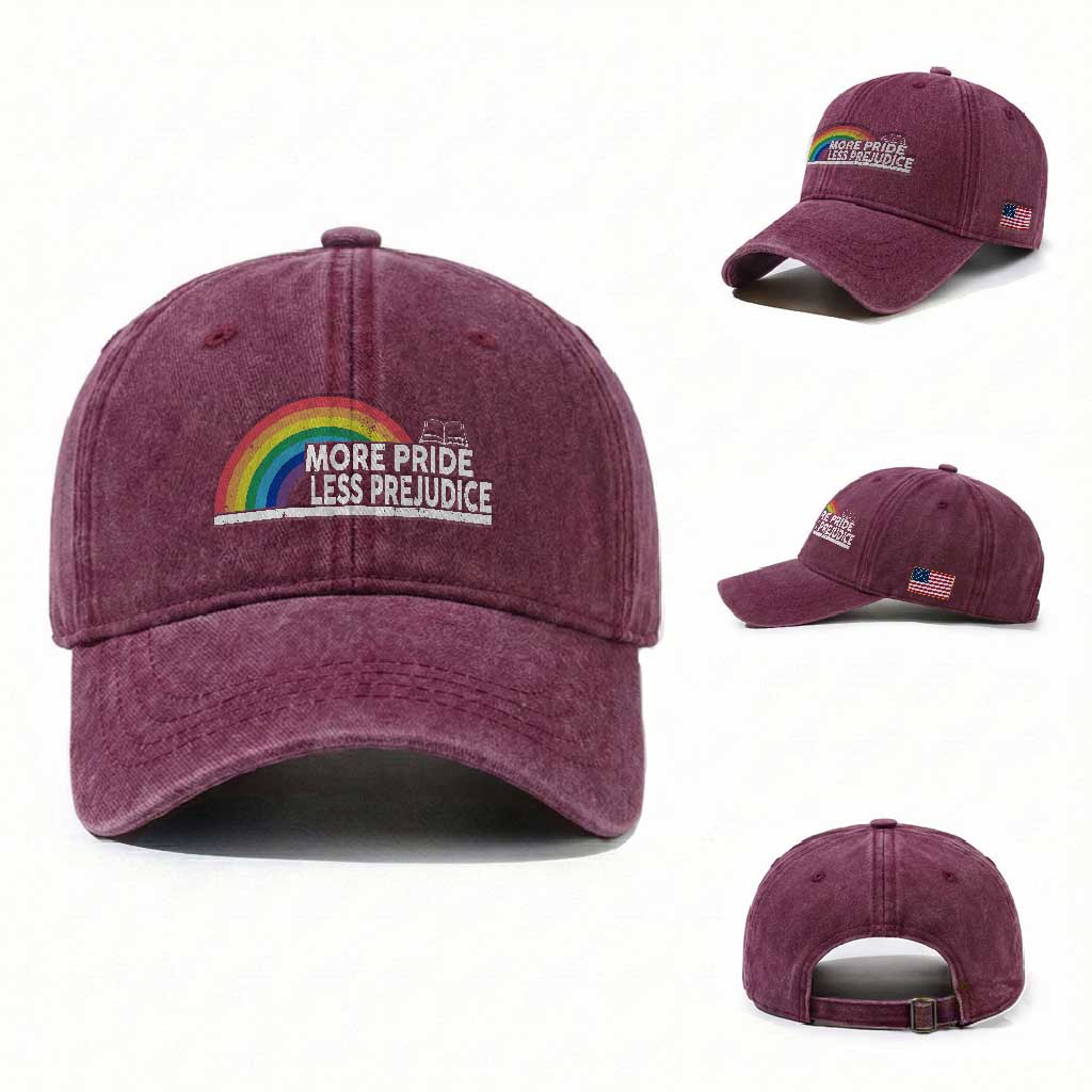 More Pride Less Prejudice Washed Cotton Baseball Cap Pride Month LGBTQ