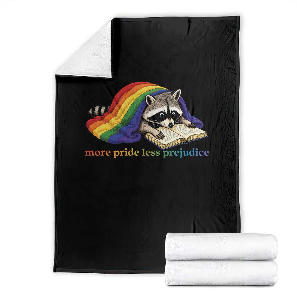 More Pride Less Prejudice Throw Blanket LGBT Raccoon Book Lover