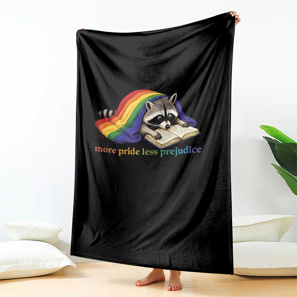 More Pride Less Prejudice Throw Blanket LGBT Raccoon Book Lover