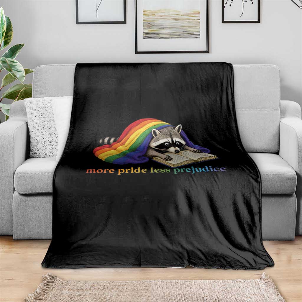 More Pride Less Prejudice Throw Blanket LGBT Raccoon Book Lover