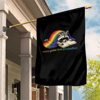 More Pride Less Prejudice Garden Flag LGBT Raccoon Book Lover