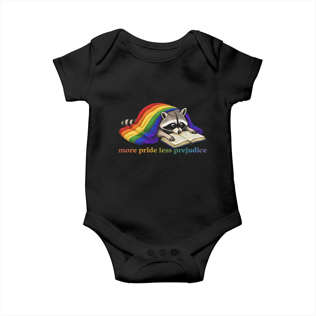 More Pride Less Prejudice Baby Onesie LGBT Raccoon Book Lover
