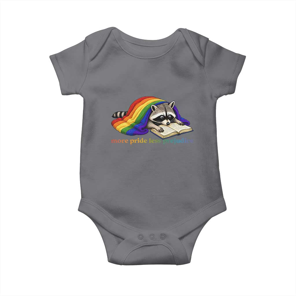 More Pride Less Prejudice Baby Onesie LGBT Raccoon Book Lover
