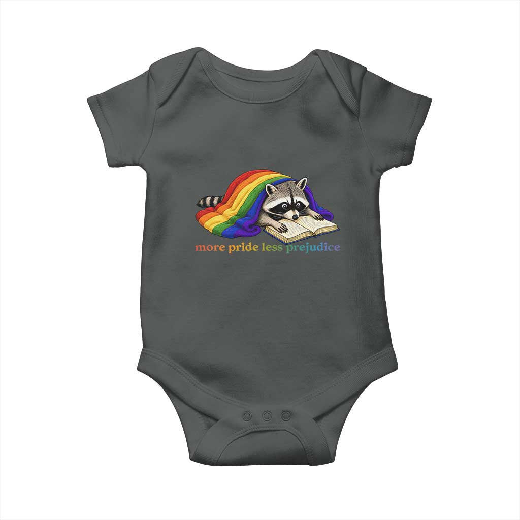 More Pride Less Prejudice Baby Onesie LGBT Raccoon Book Lover