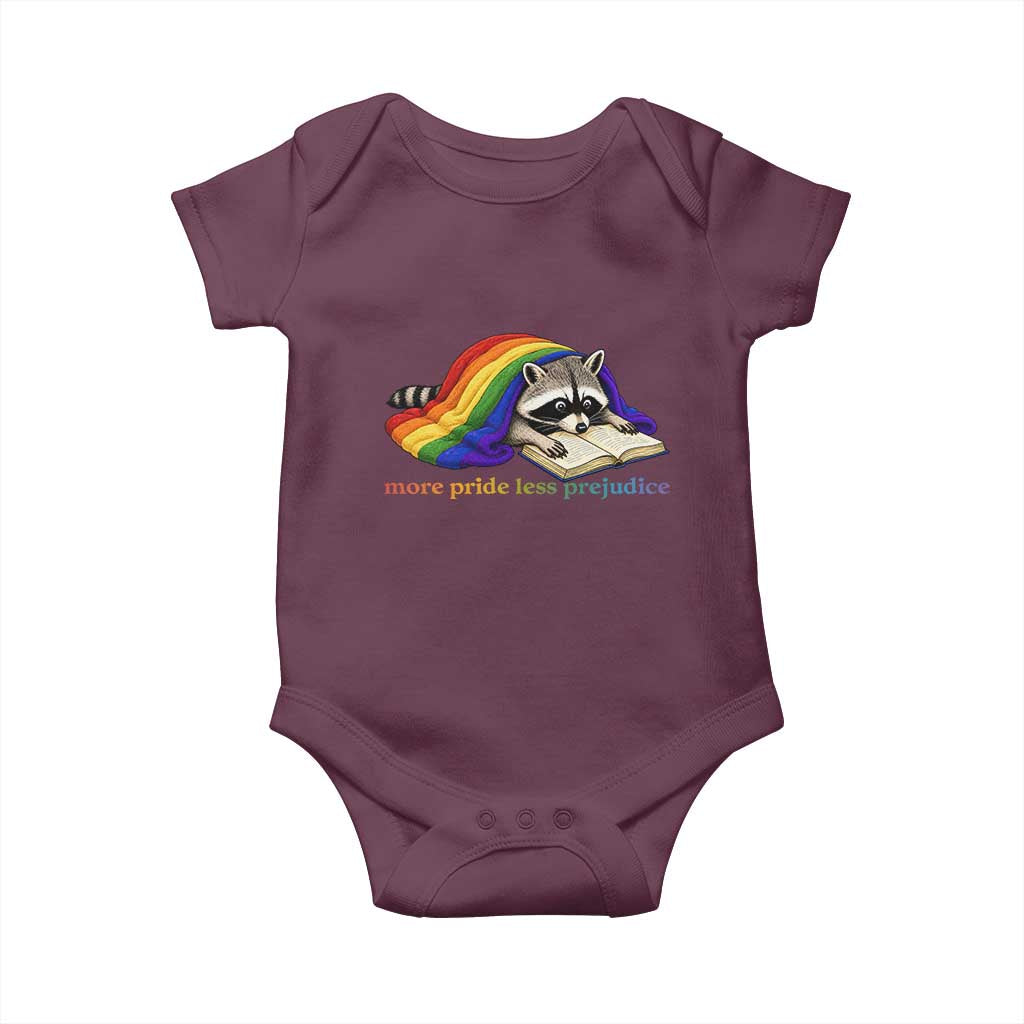 More Pride Less Prejudice Baby Onesie LGBT Raccoon Book Lover