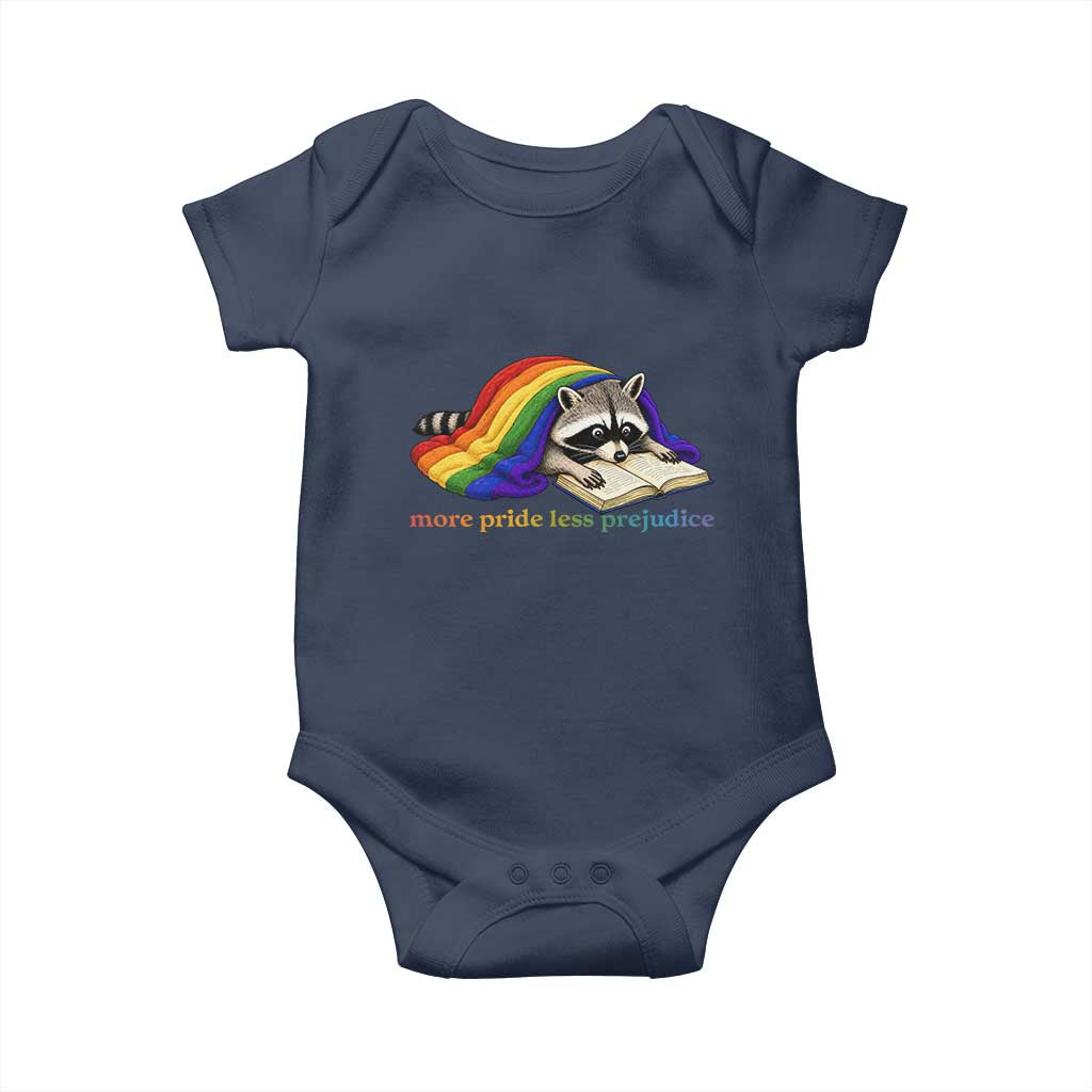 More Pride Less Prejudice Baby Onesie LGBT Raccoon Book Lover