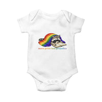 More Pride Less Prejudice Baby Onesie LGBT Raccoon Book Lover