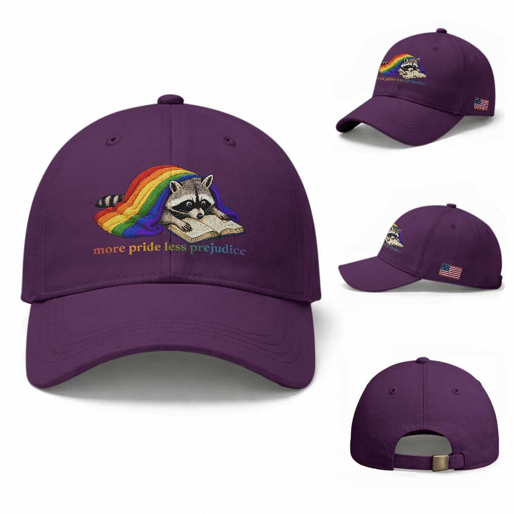 More Pride Less Prejudice Baseball Cap LGBT Raccoon Book Lover