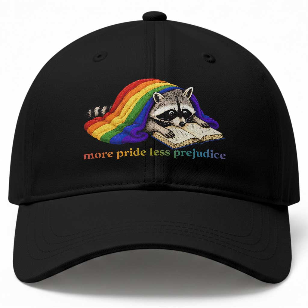 More Pride Less Prejudice Baseball Cap LGBT Raccoon Book Lover