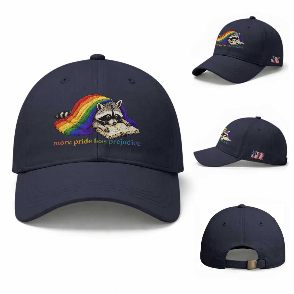 More Pride Less Prejudice Baseball Cap LGBT Raccoon Book Lover