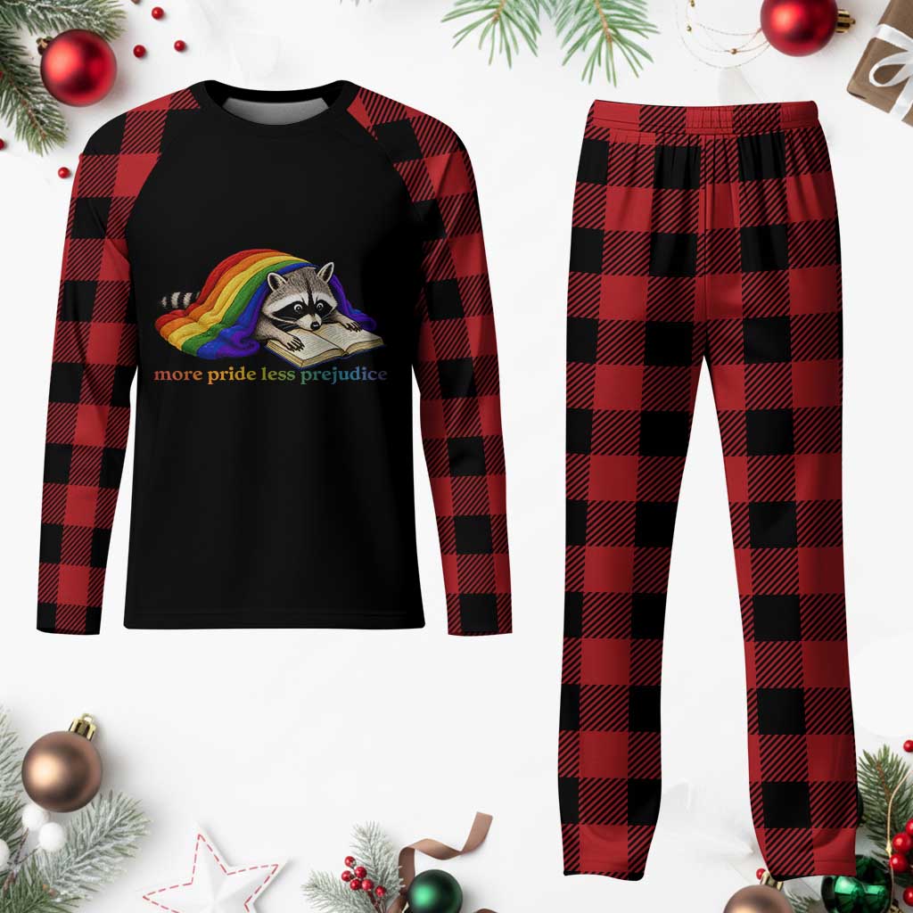 More Pride Less Prejudice Plaid Pajama Set LGBT Raccoon Book Lover