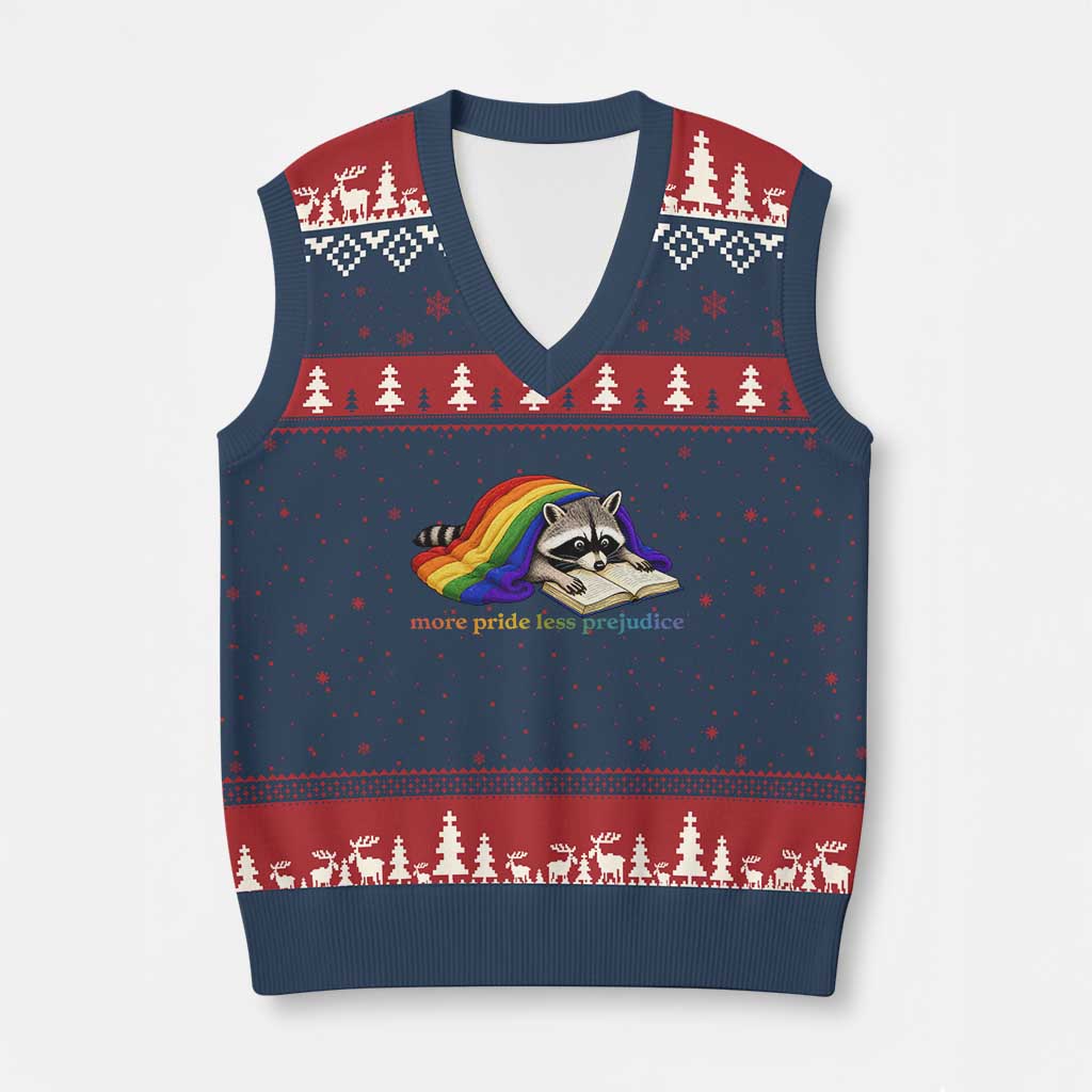 More Pride Less Prejudice V-Neck Knit Sweater Vest LGBT Raccoon Book Lover