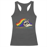 More Pride Less Prejudice Racerback Tank Top LGBT Raccoon Book Lover