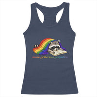 More Pride Less Prejudice Racerback Tank Top LGBT Raccoon Book Lover