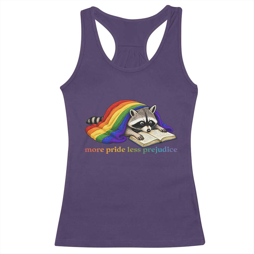 More Pride Less Prejudice Racerback Tank Top LGBT Raccoon Book Lover