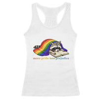 More Pride Less Prejudice Racerback Tank Top LGBT Raccoon Book Lover