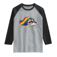 More Pride Less Prejudice Raglan Shirt LGBT Raccoon Book Lover