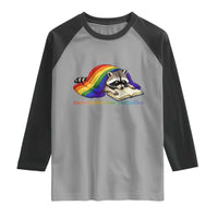 More Pride Less Prejudice Raglan Shirt LGBT Raccoon Book Lover