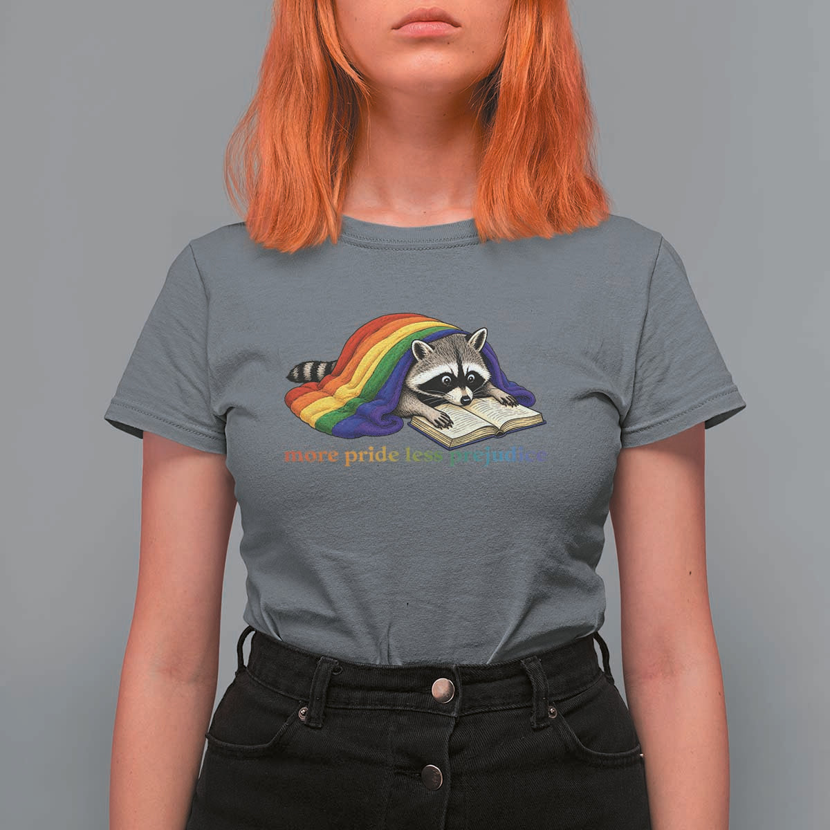 More Pride Less Prejudice T Shirt For Women LGBT Raccoon Book Lover