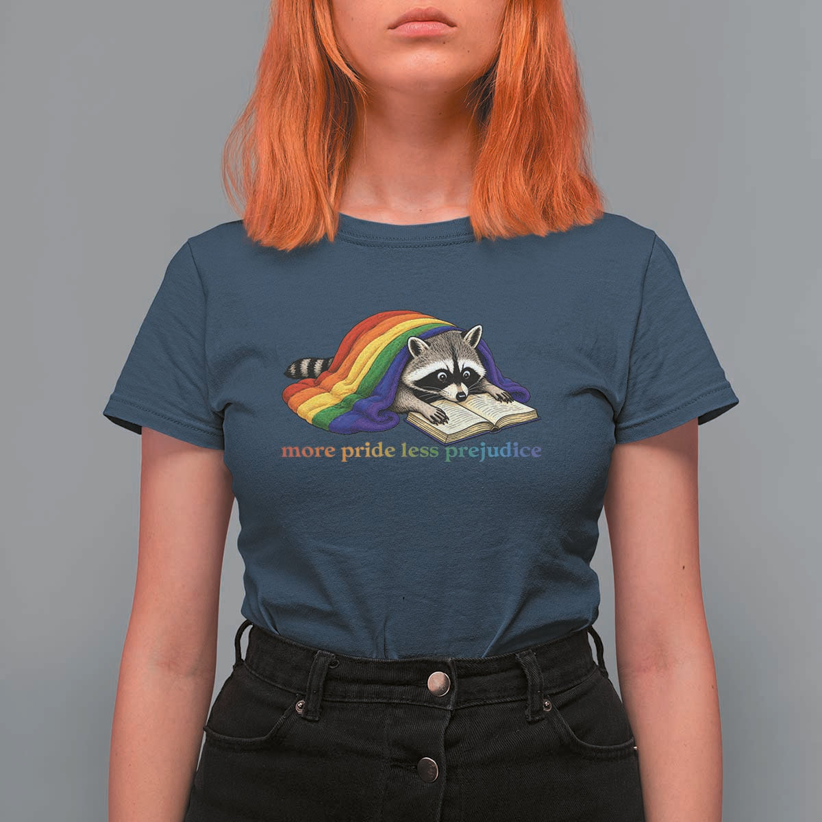 More Pride Less Prejudice T Shirt For Women LGBT Raccoon Book Lover