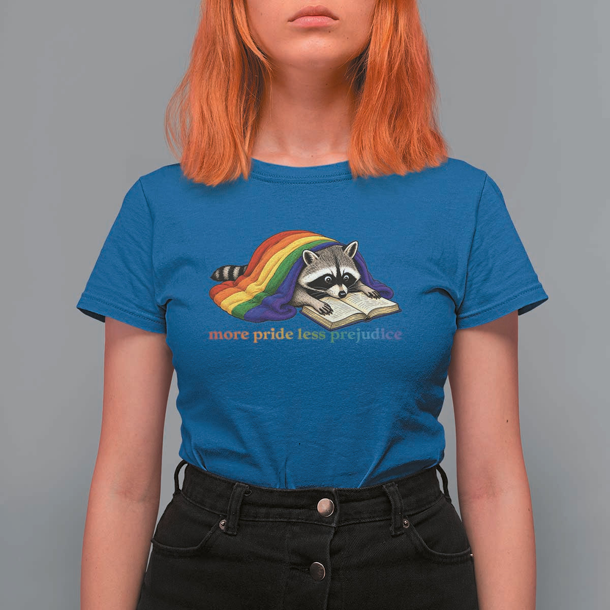 More Pride Less Prejudice T Shirt For Women LGBT Raccoon Book Lover