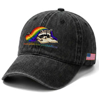 More Pride Less Prejudice Washed Cotton Baseball Cap LGBT Raccoon Book Lover