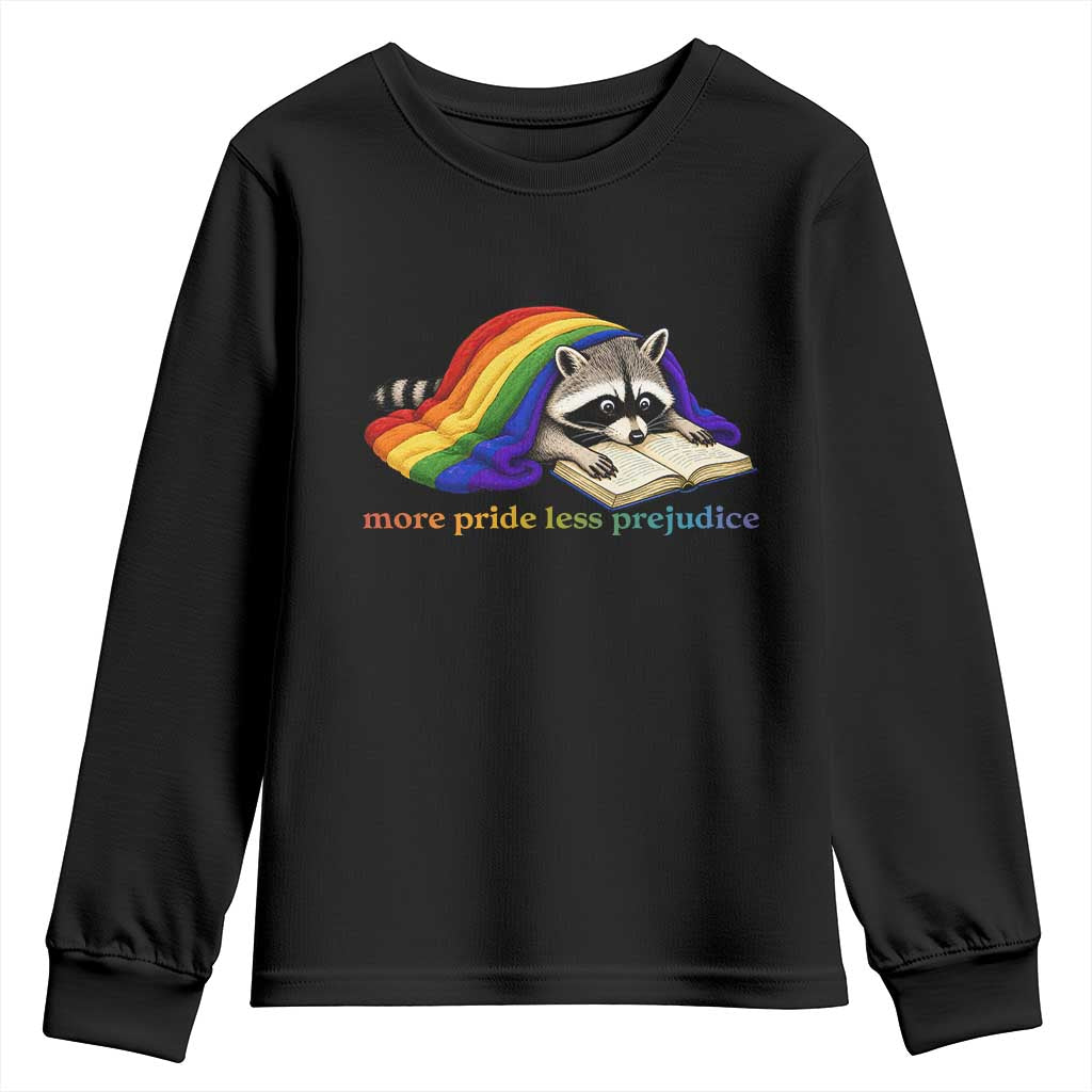 More Pride Less Prejudice Youth Sweatshirt LGBT Raccoon Book Lover