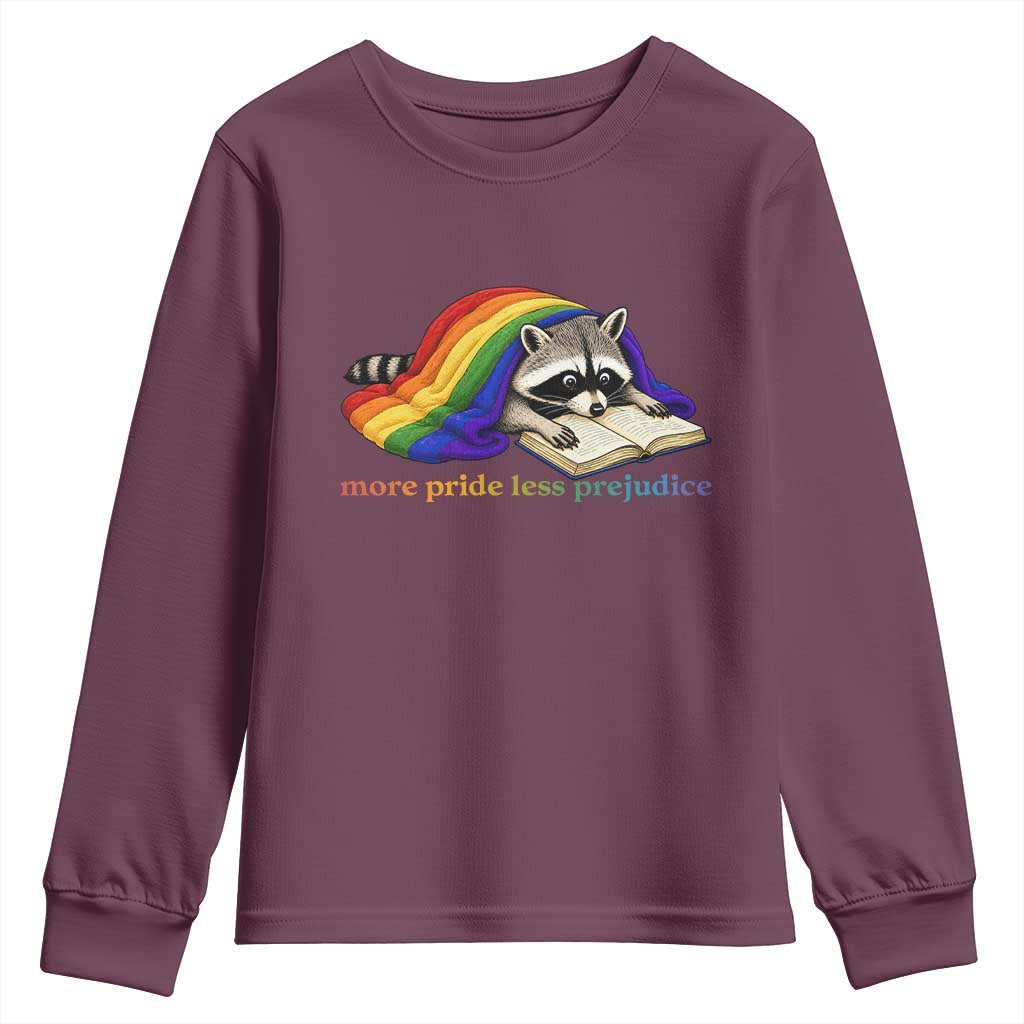 More Pride Less Prejudice Youth Sweatshirt LGBT Raccoon Book Lover