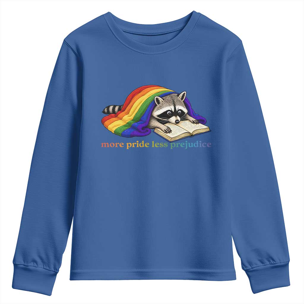 More Pride Less Prejudice Youth Sweatshirt LGBT Raccoon Book Lover
