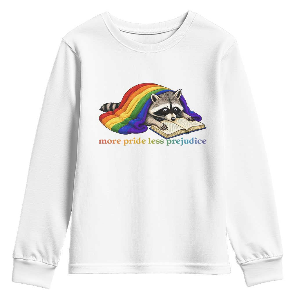More Pride Less Prejudice Youth Sweatshirt LGBT Raccoon Book Lover
