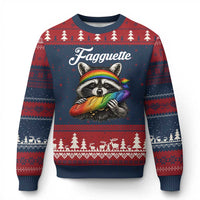 Faguette LGBTQ Ugly Christmas Sweater Funny Pride Raccoon Rainbow